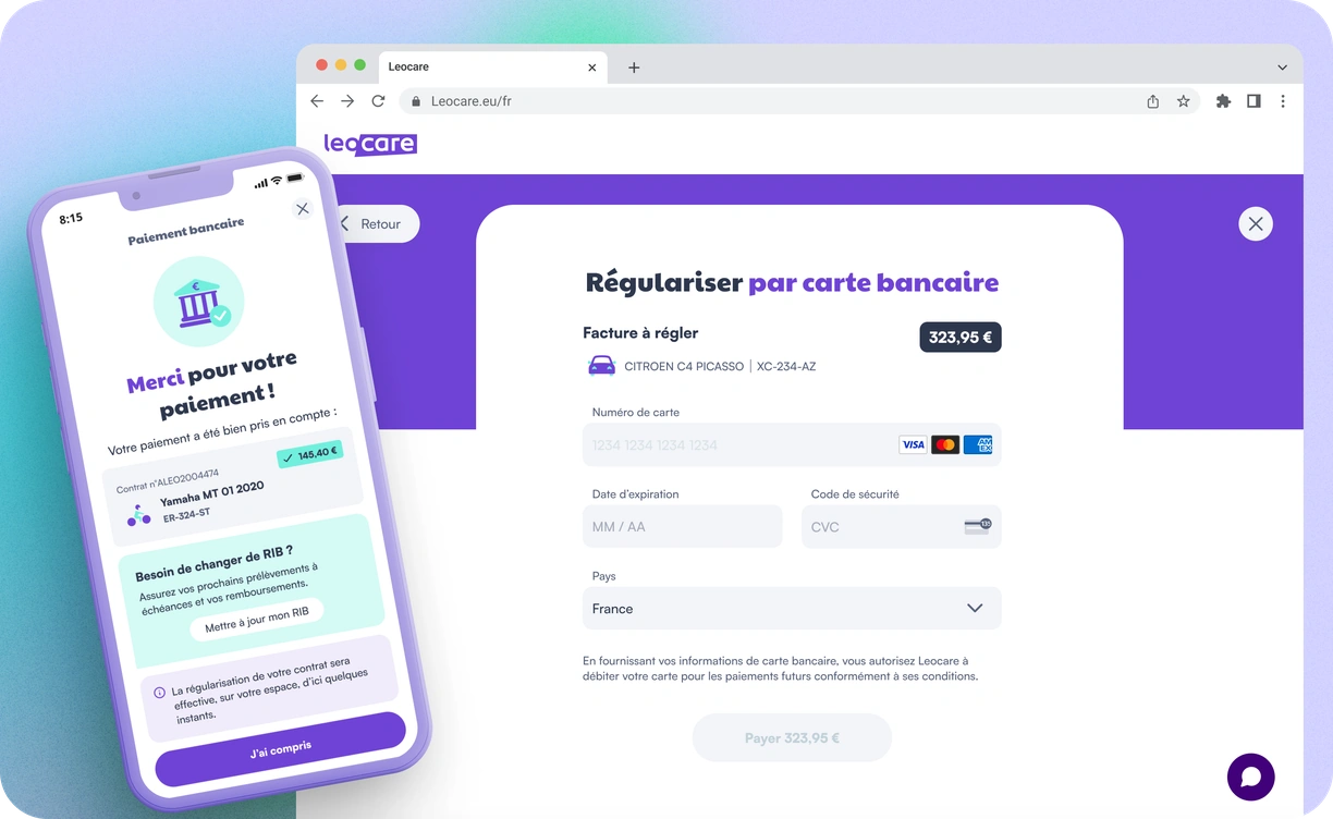 Maquettes de l'application Leocare – impayés
