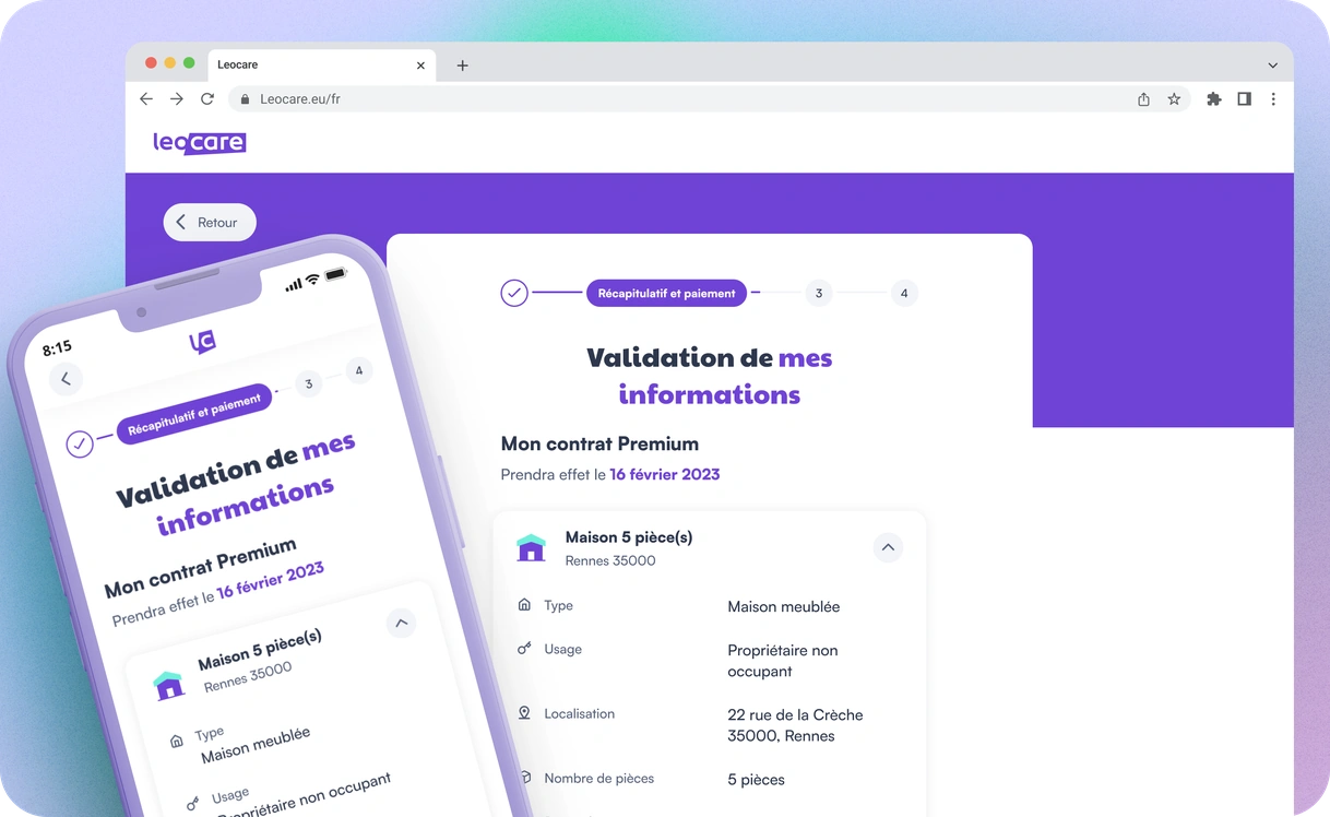 Maquettes de l'application Leocare – souscription