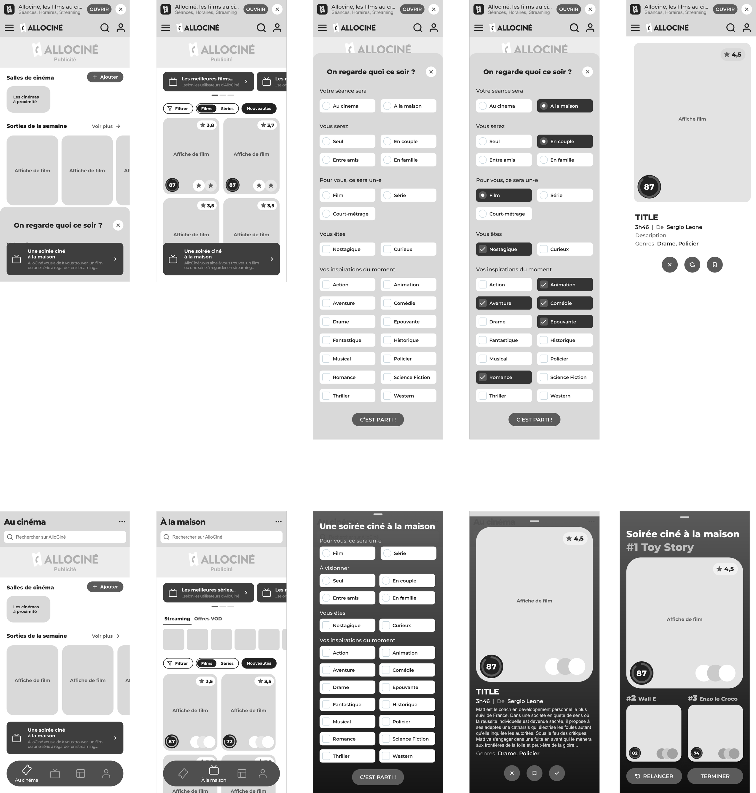 Wireframes du parcours