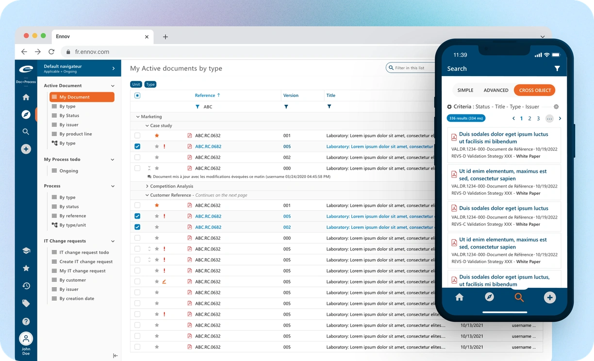 Le SaaS Ennov sur ordinateur et mobile